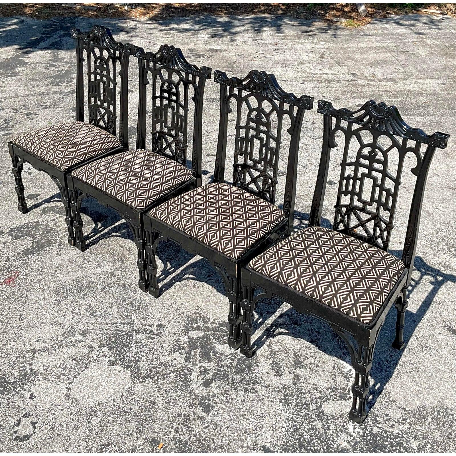 Sillas Pagoda Vintage Asiáticas Lacadas - Set de 4 Tela en venta