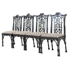 Vintage Asian Lacquered Pagoda Chairs - Set of 4