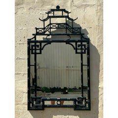 Vintage Asian Lacquered Pagoda Mirror