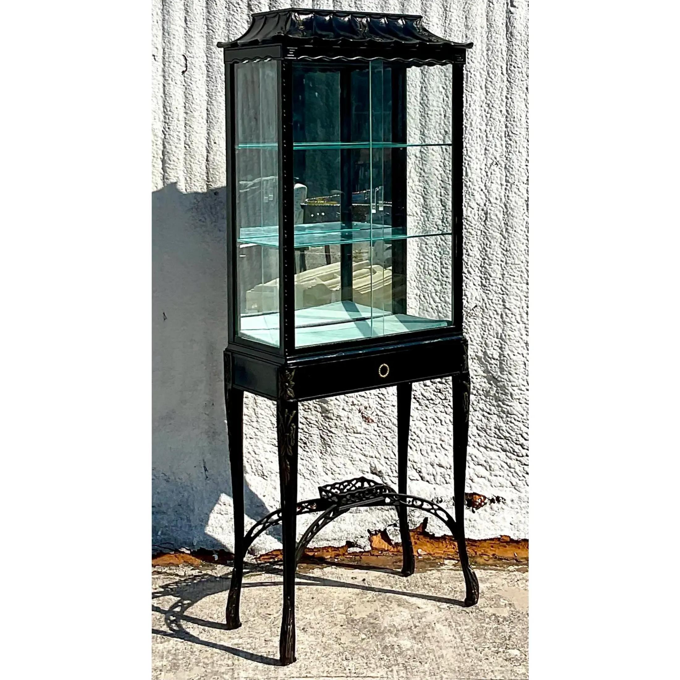 Vintage Asian Lacquered Pagoda Vitrine For Sale 4