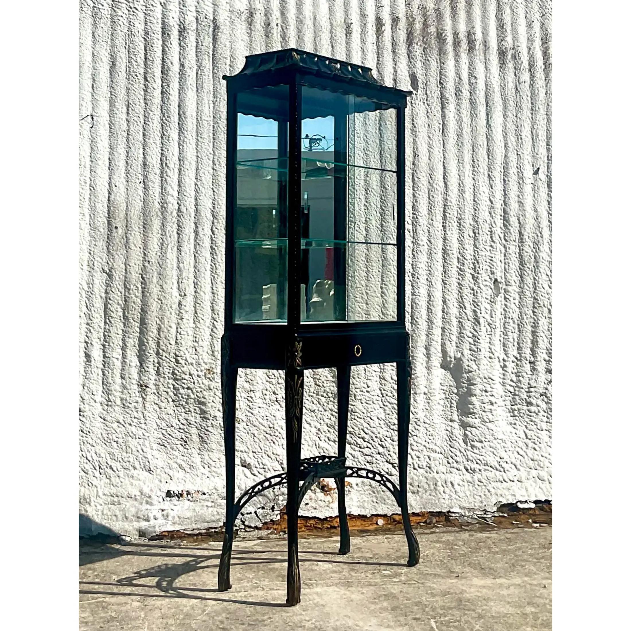 20th Century Vintage Asian Lacquered Pagoda Vitrine For Sale