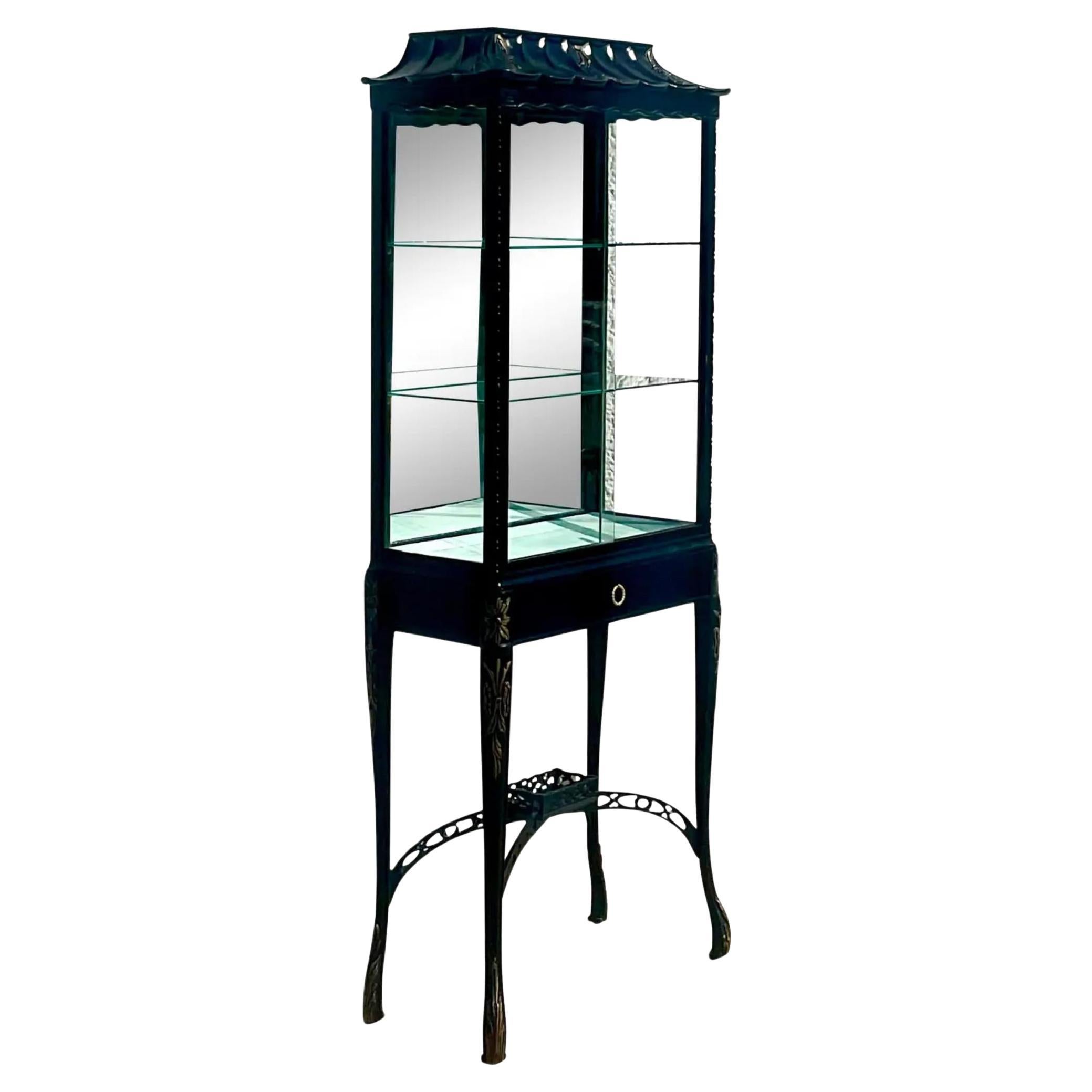 Vintage Asian Lacquered Pagoda Vitrine For Sale