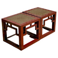 Vintage Asian Lacquered Side Tables - A Pair
