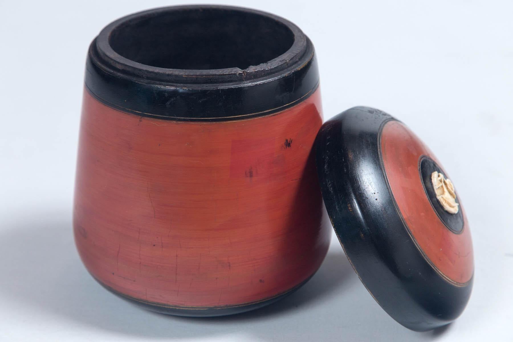 Wood Vintage Asian Lacquerware Storage Jar, 20th Century