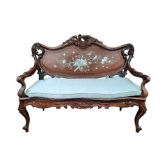 Vintage Asian Loveseat with Inlay on Rosewood