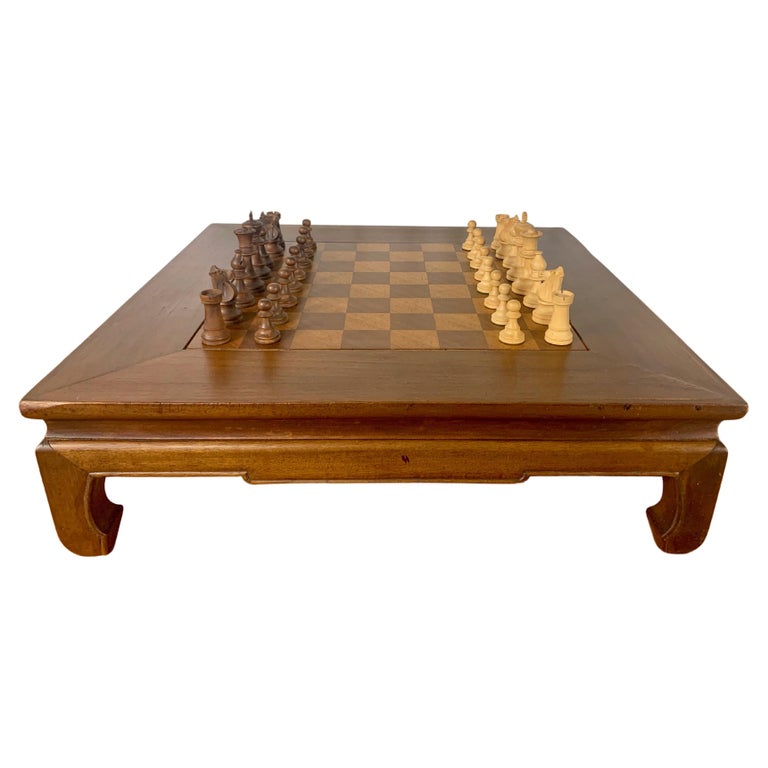 Table D'échecs En Bois Massif Acajou Style Baroque, Pliable Et Extensible, 4 Places