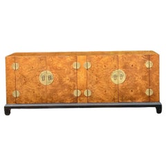 Vintage Asian Medallion Burl Wood Low Credenza