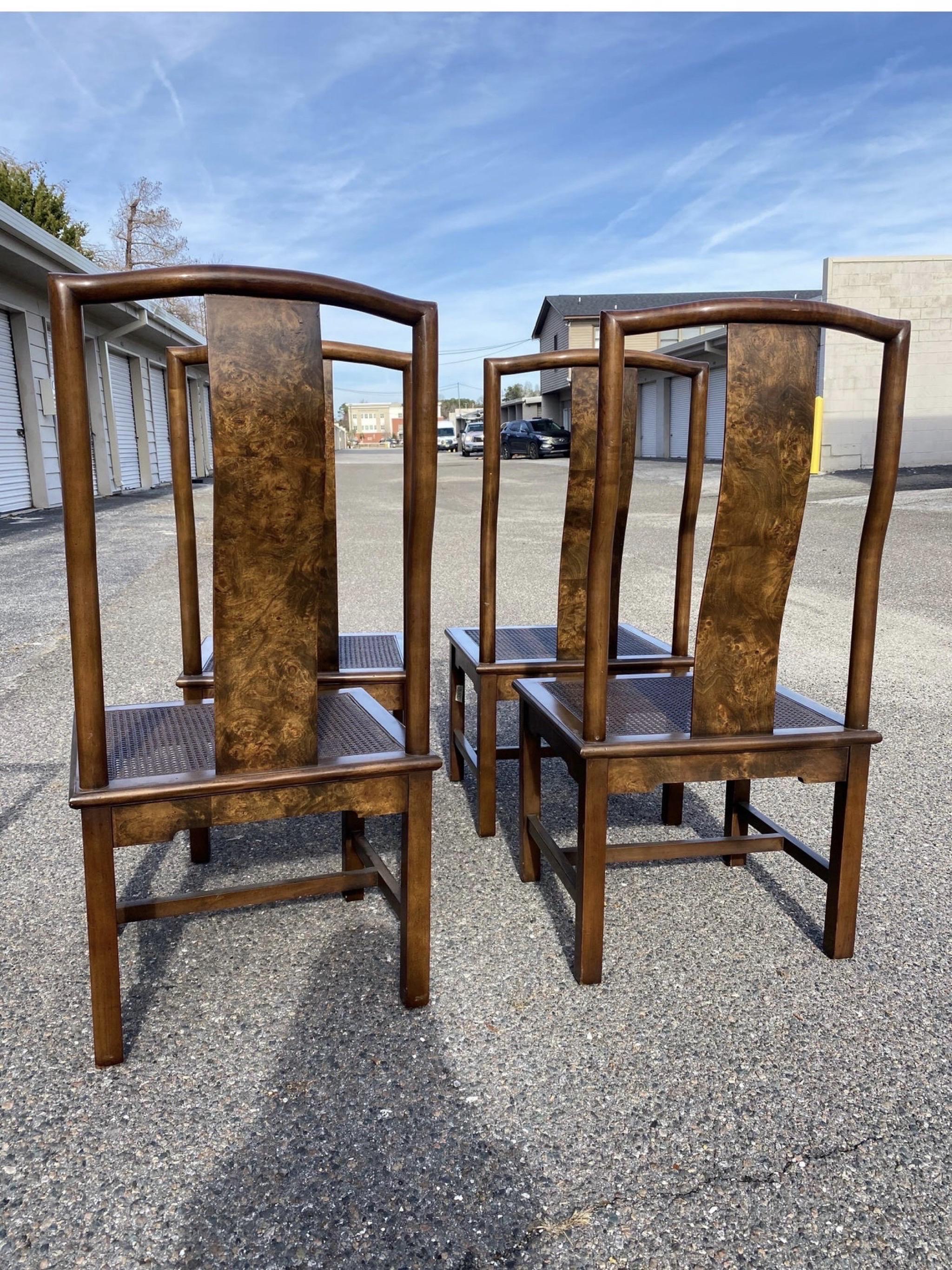 Unknown Vintage Asian-Modern Burl and Cane Dining Chairs, a Set of 6