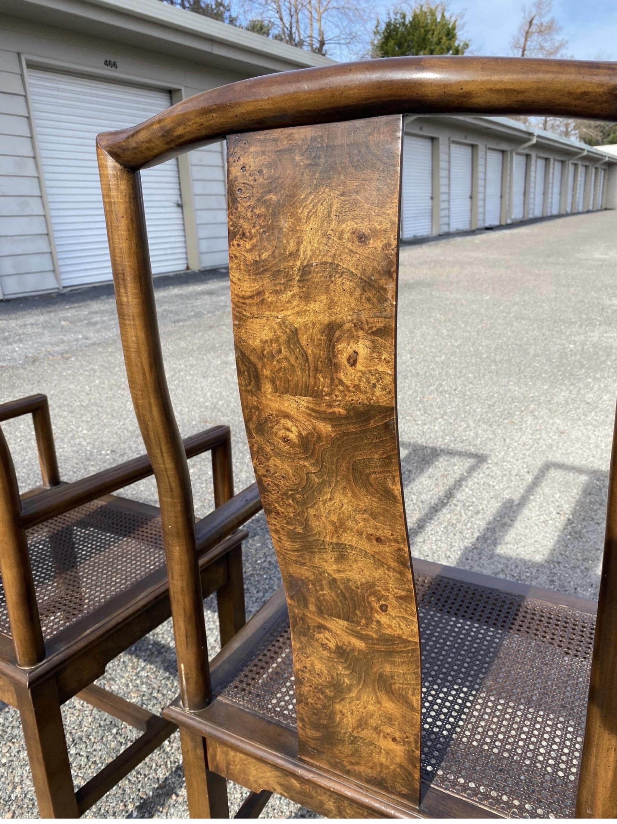 Vintage Asian-Modern Burl and Cane Dining Chairs, a Set of 6 In Good Condition In Charleston, SC