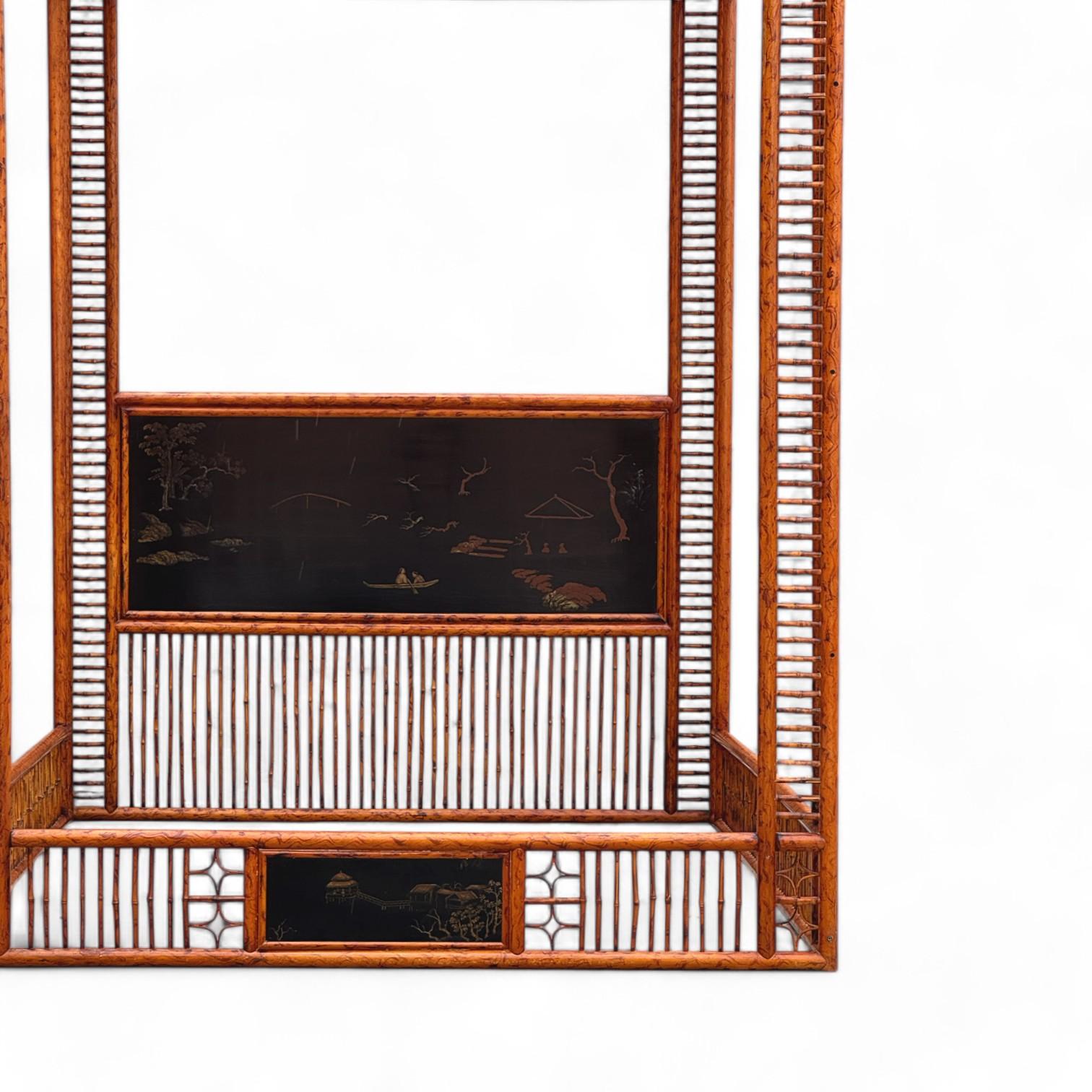 Vintage Asian Modern Faux Bamboo Canopy Queen Bettgestell im Zustand „Gut“ im Angebot in Palm Beach, FL