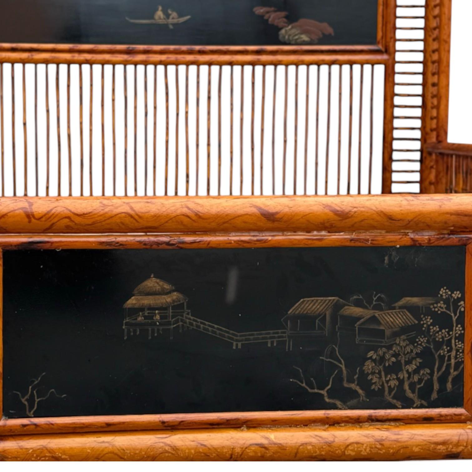 Vintage Asian Modern Faux Bamboo Canopy Queen Bettgestell (20. Jahrhundert) im Angebot