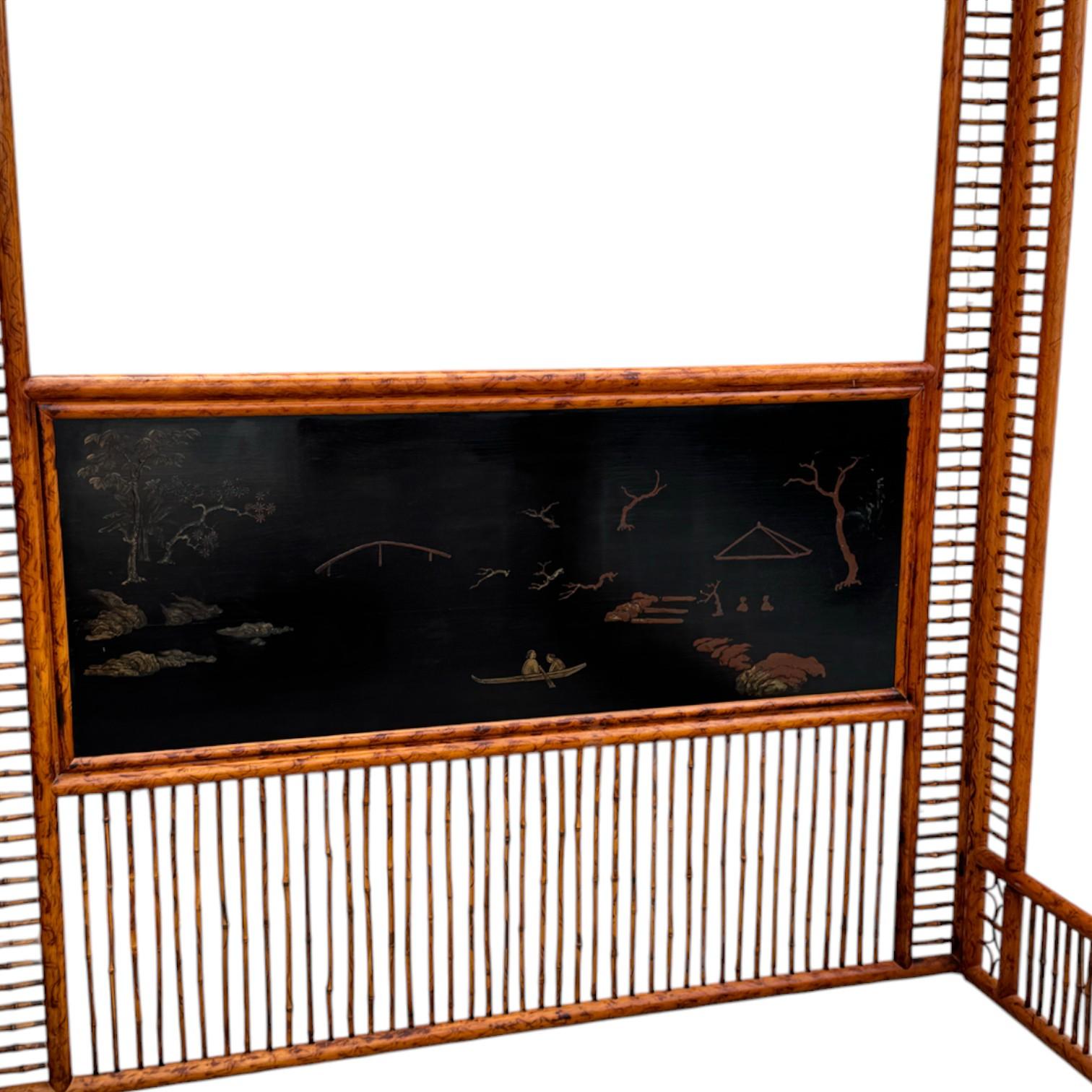 Vintage Asian Modern Faux Bamboo Canopy Queen Bettgestell (Bambus) im Angebot