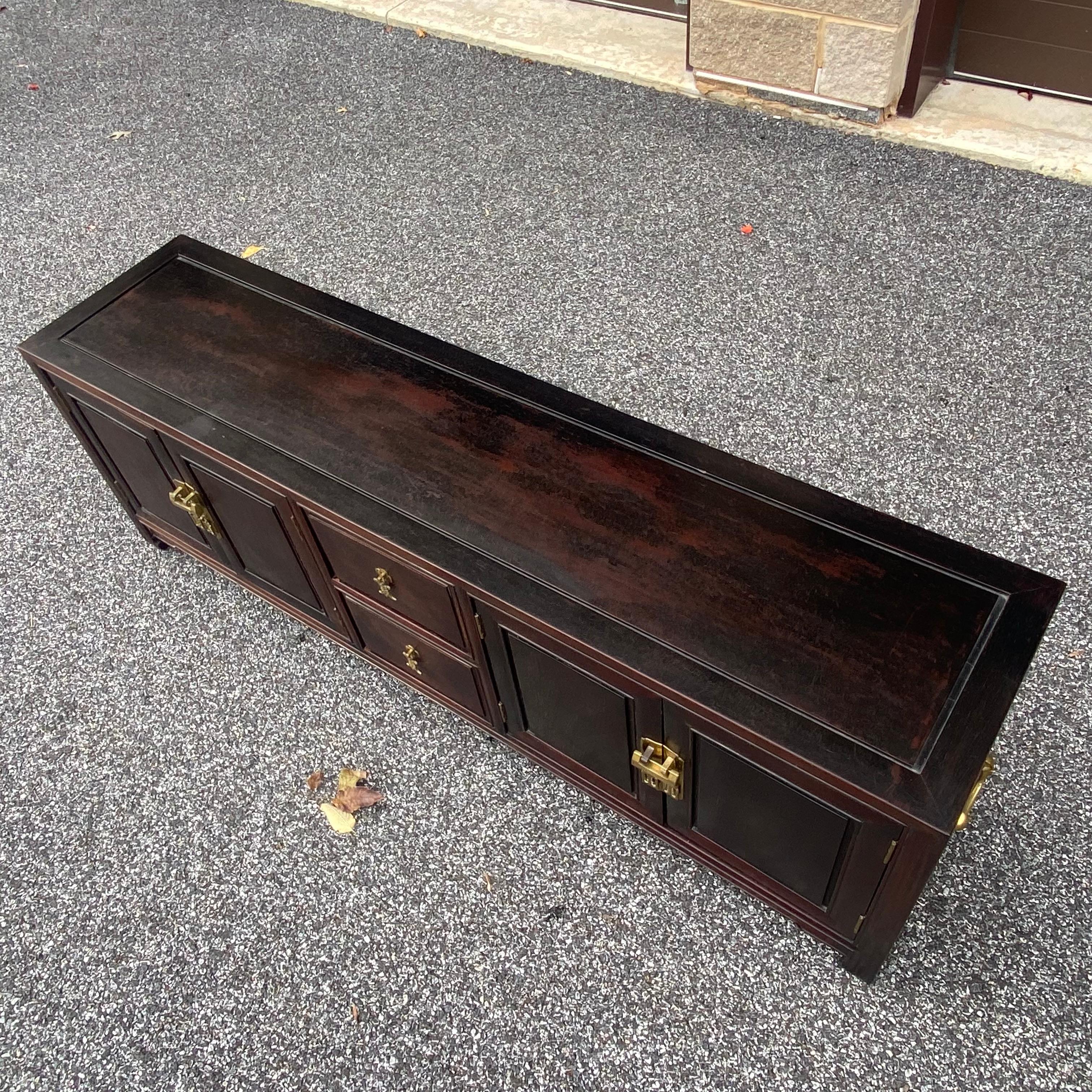 Vintage Asian Modern Ming Solid Rosewood Low Credenza from Hong Kong In Good Condition In West Chester, PA