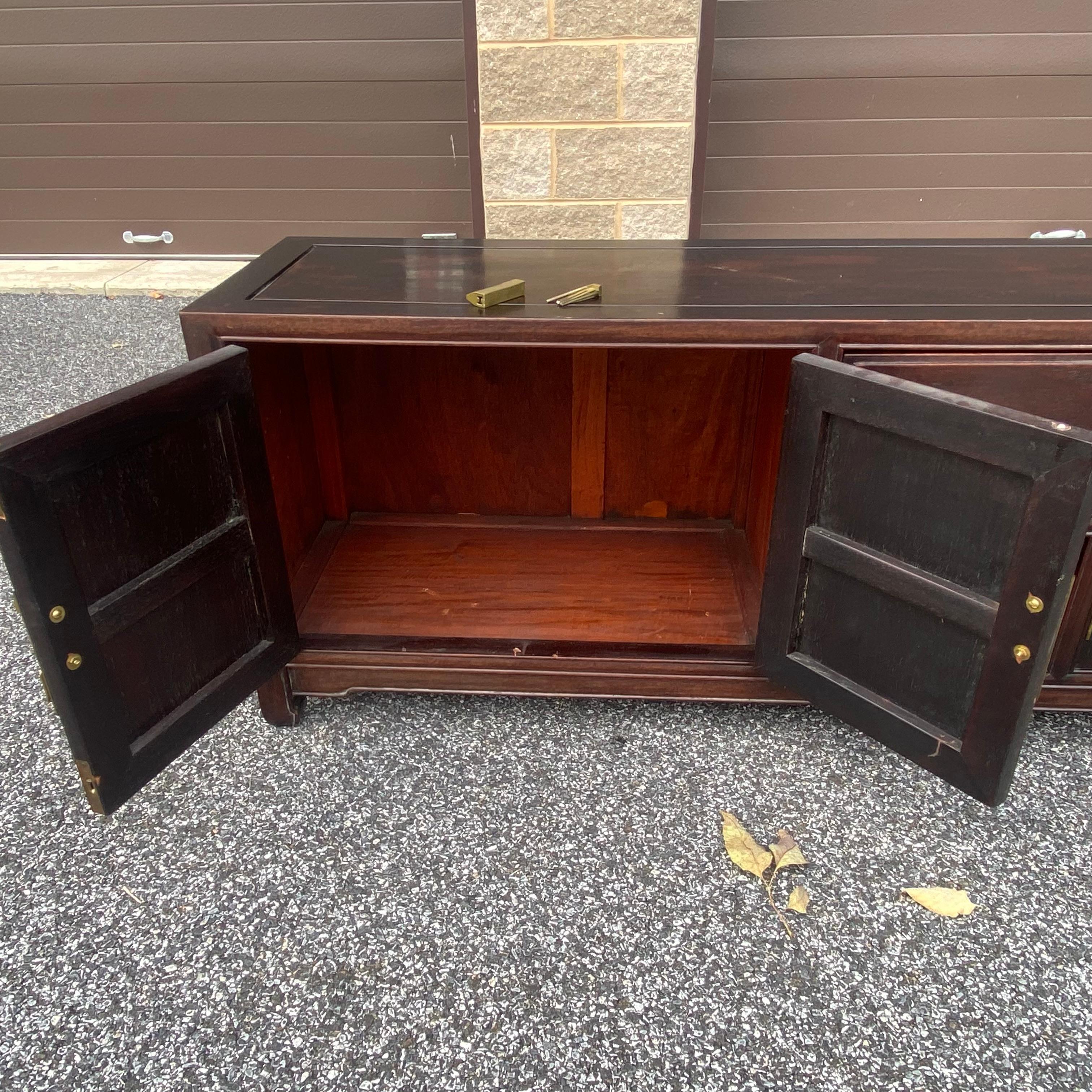 Vintage Asian Modern Ming Solid Rosewood Low Credenza from Hong Kong For Sale 2
