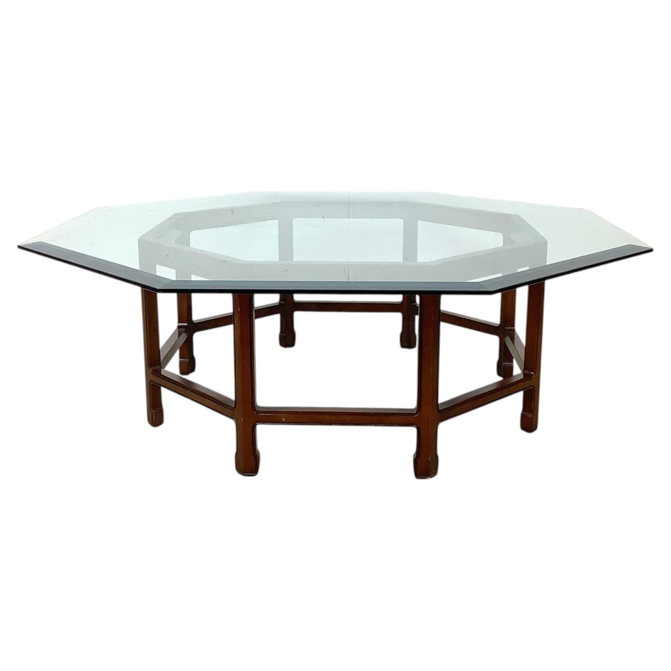 Vintage Asian Modern Octagonal Glass Coffee Table For Sale