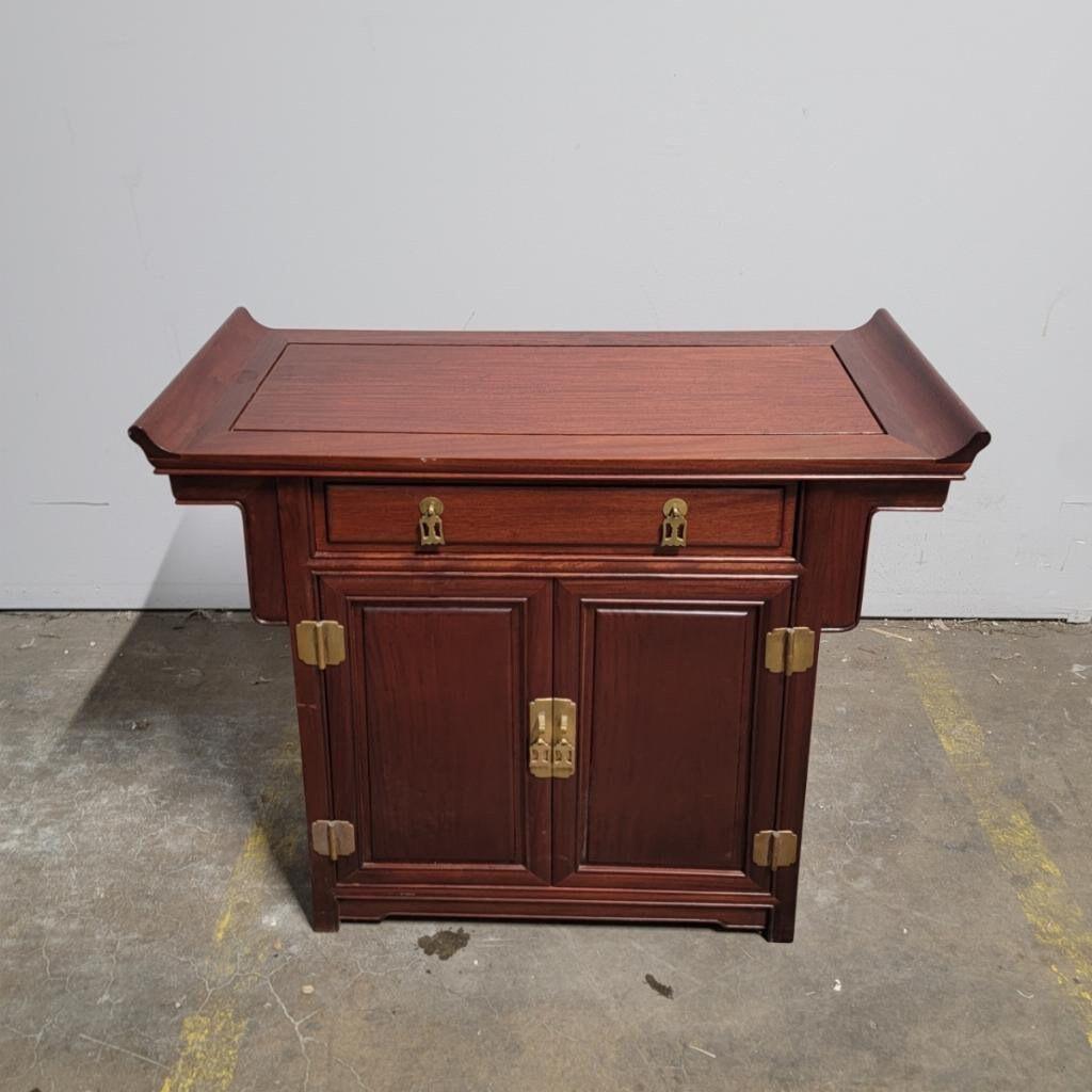 Hand-Crafted Vintage Asian Modern Pagoda Style Chinese Rosewood Altar Storage Chest For Sale
