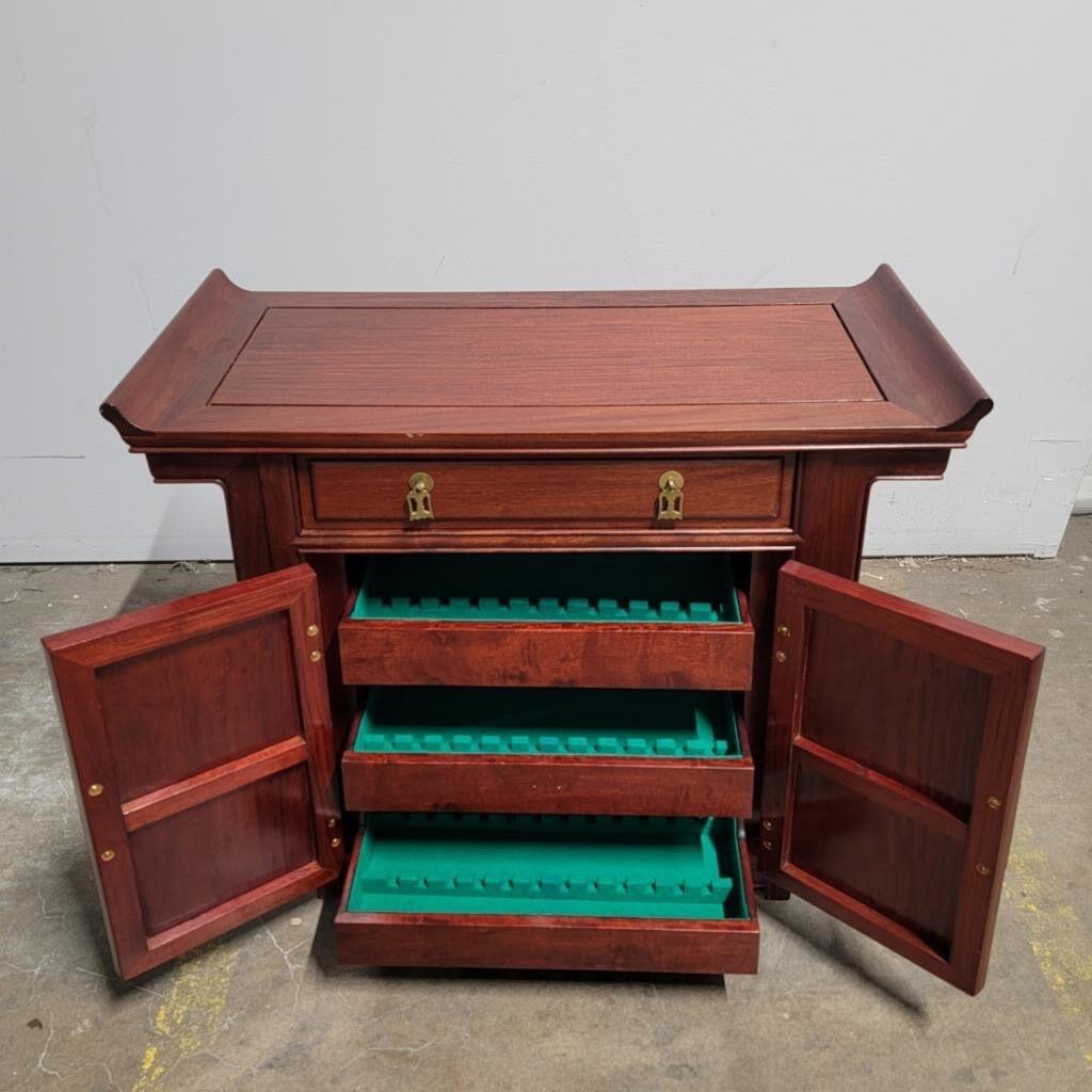 Late 20th Century Vintage Asian Modern Pagoda Style Chinese Rosewood Altar Storage Chest For Sale
