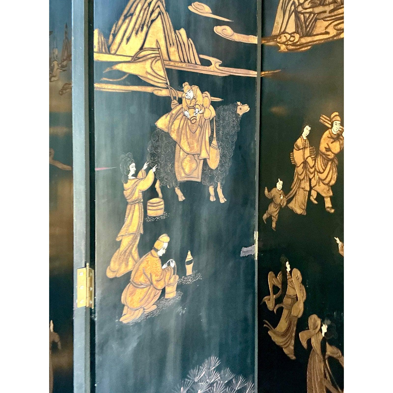 Paravento asiatico monumentale a 8 pannelli Coromandel d'epoca in vendita 2