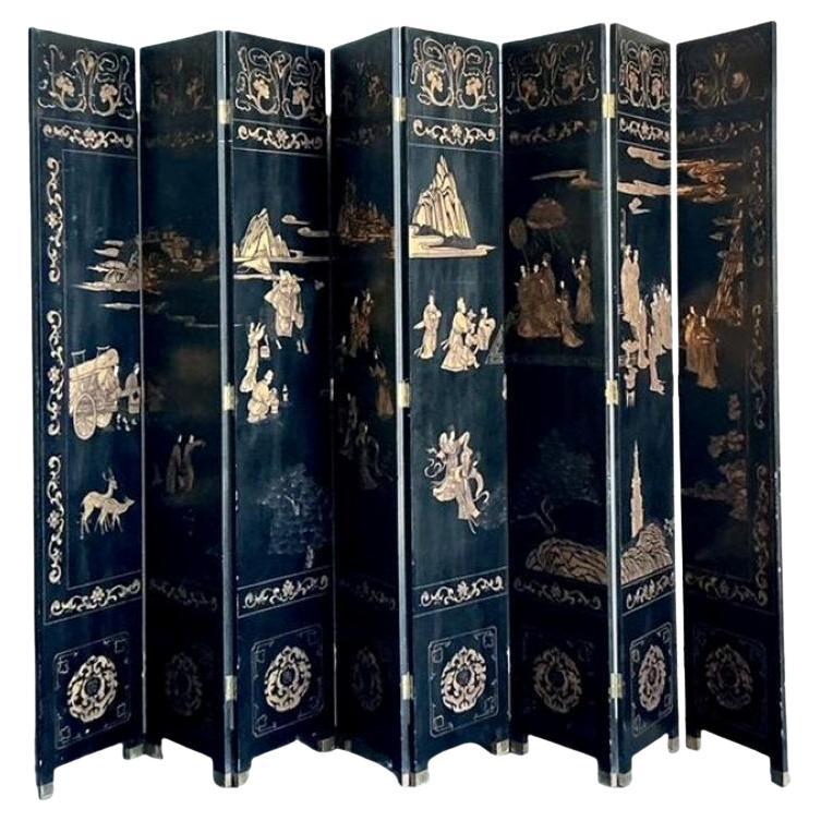 Vintage Asian Monumental 8 Panel Coromandel Screen