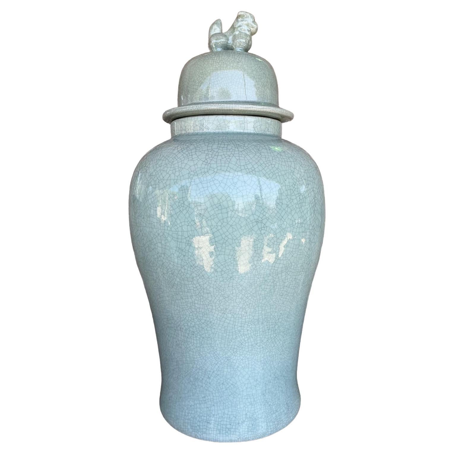 Vasetto di zenzero vintage asiatico Monumental Crackle Celedon