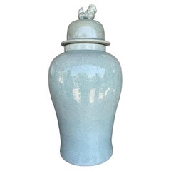 Vintage Asian Monumental Crackle Celedon Ginger Jar