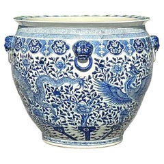 Asiatisches monumentales Vintage-Pflanzgefäß aus Keramik mit Drachen