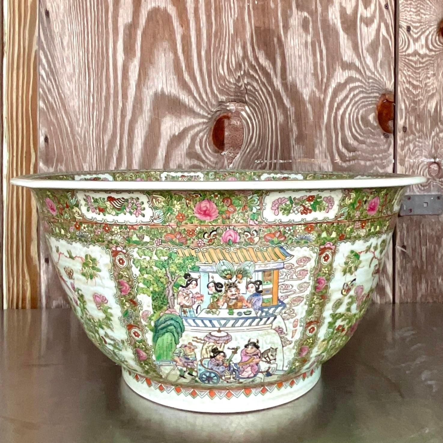Chinese Vintage Asian Monumental Rose Famile Centerpiece Bowl For Sale