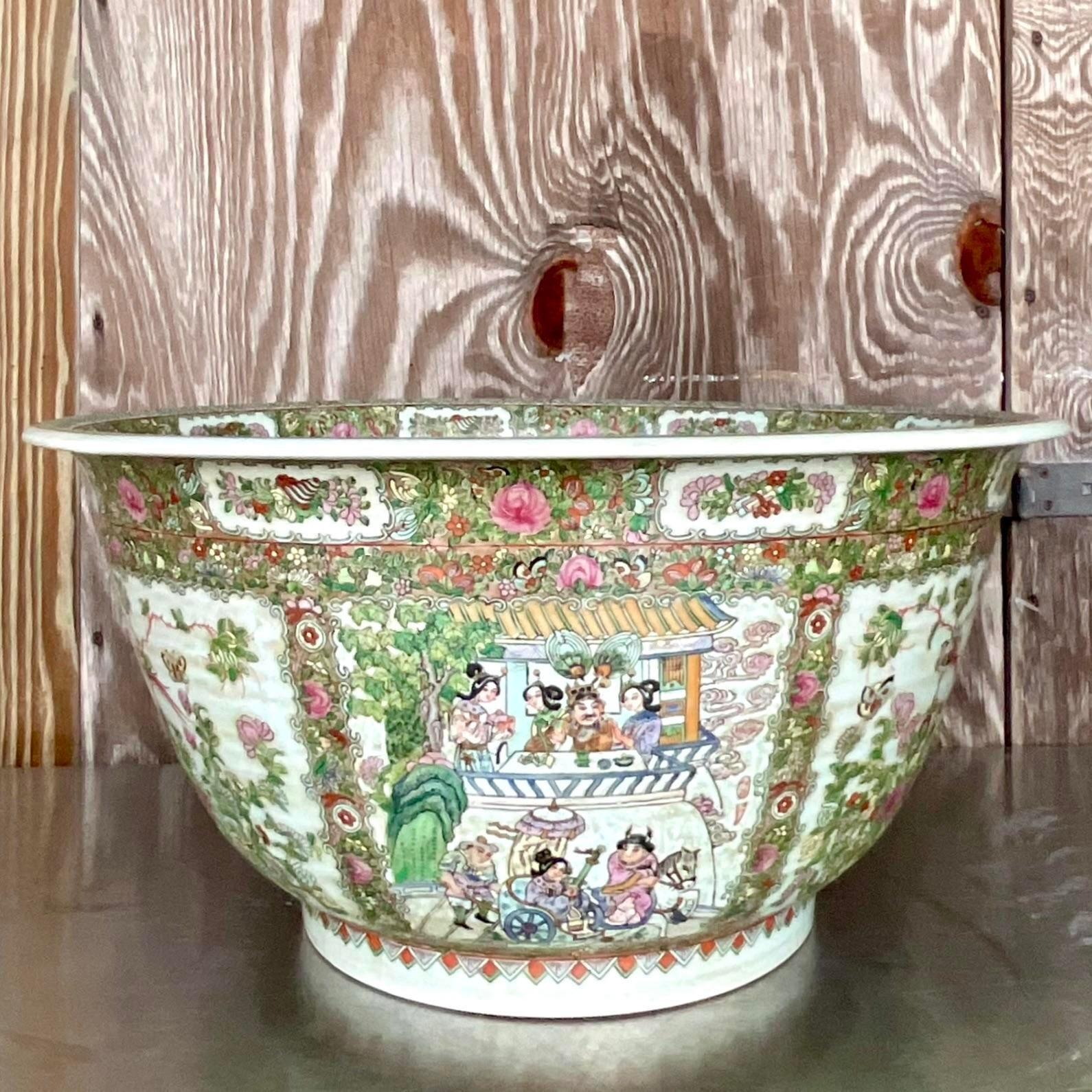 Paint Vintage Asian Monumental Rose Famile Centerpiece Bowl For Sale