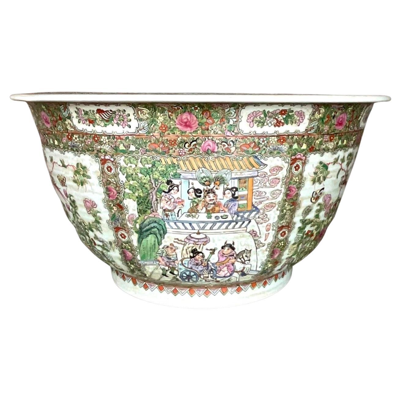 Vintage Asian Monumental Rose Famile Centerpiece Bowl For Sale