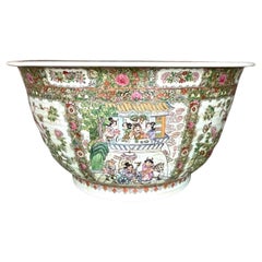 Antique Asian Monumental Rose Famile Centerpiece Bowl