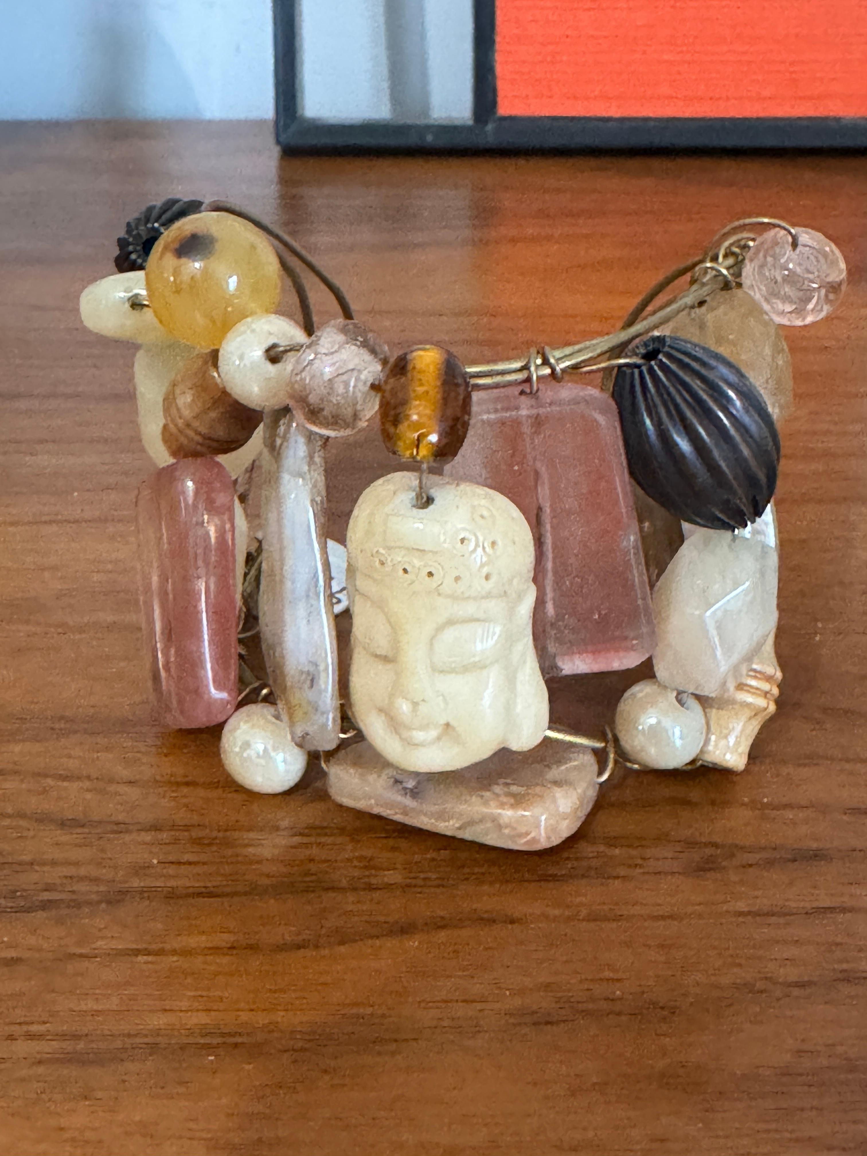 Brazalete Vintage Asiático de Piedra Natural Cara de Hueso Grande en venta 1