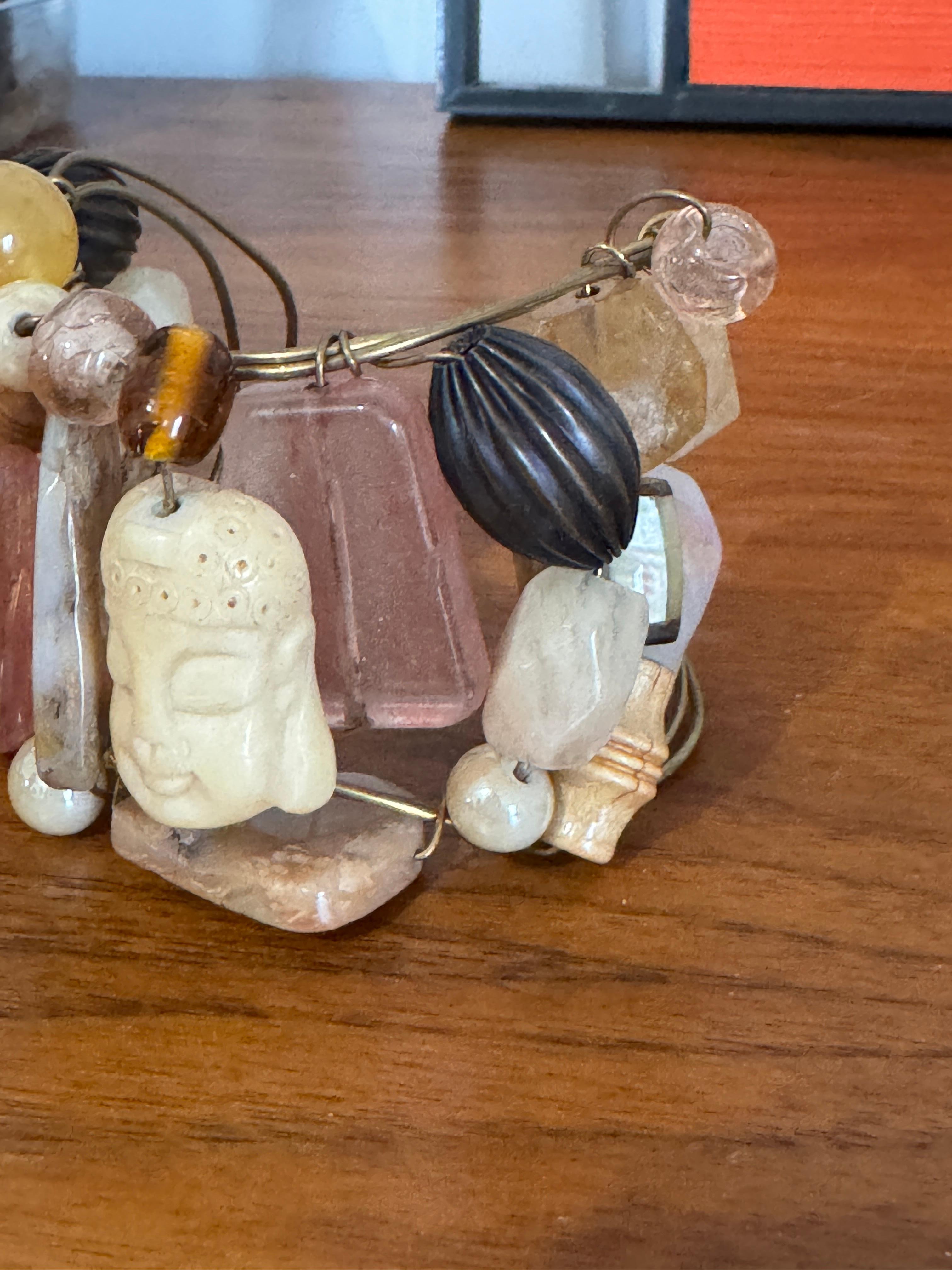 Brazalete Vintage Asiático de Piedra Natural Cara de Hueso Grande en venta 2