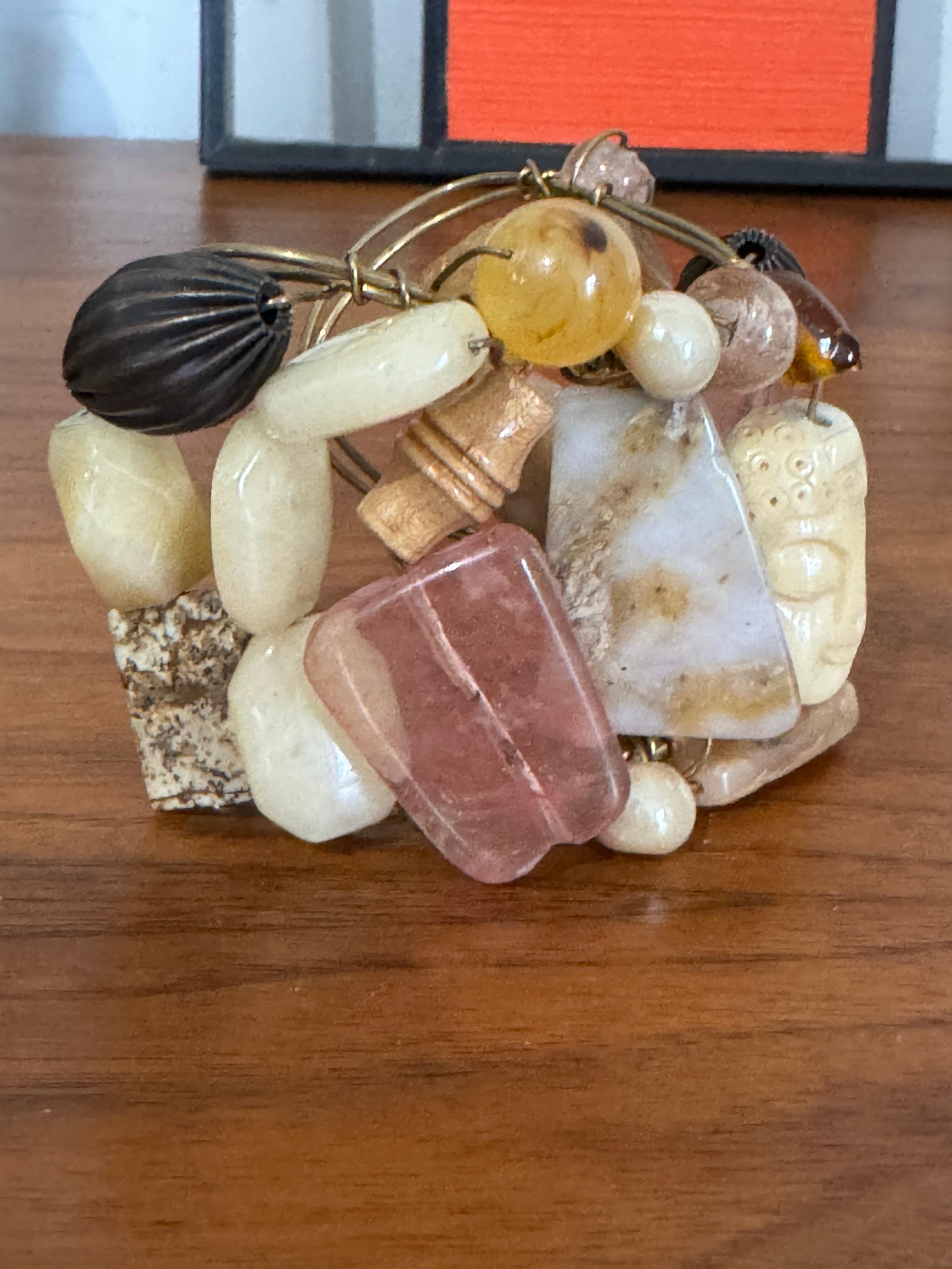 Brazalete Vintage Asiático de Piedra Natural Cara de Hueso Grande en venta 3