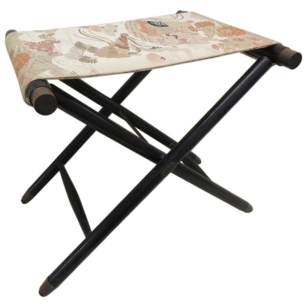 Vintage Asian Obi Covered Folding Stool or Luggage Rack