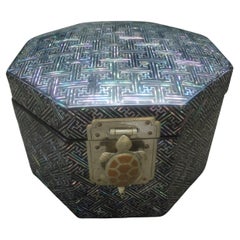 Used Asian Octagonal Lacquer Box with Turtle Closure