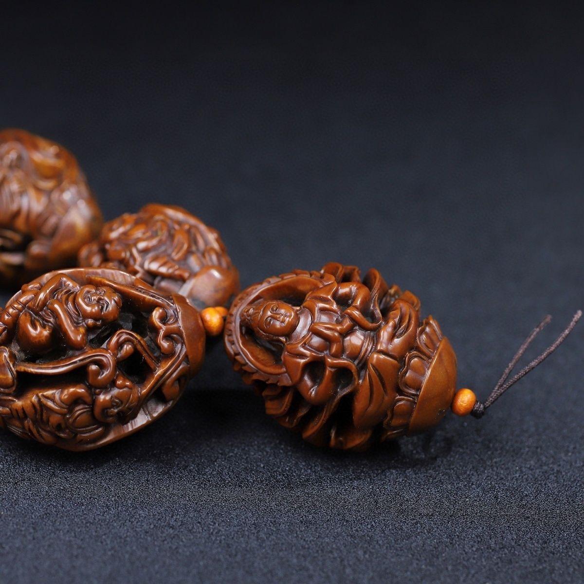Vintage Asian Oliver Nut Carving Child Maitreya Buddha Beads Bracelet8 For Sale 2
