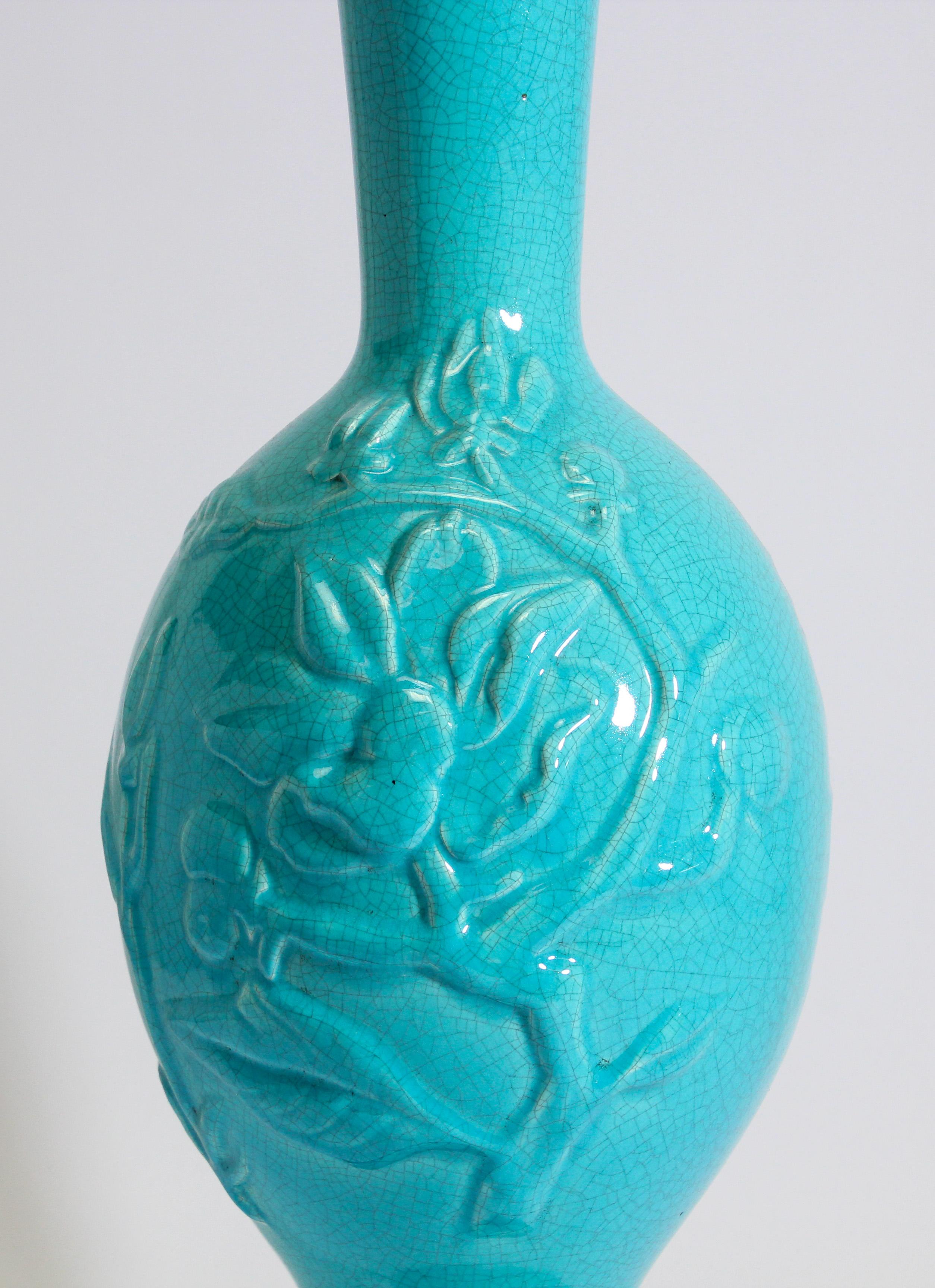 Asiatische, orientalische und chinesische Türkis-Keramik-Tischlampe, Asiatisch (Chinoiserie) im Angebot
