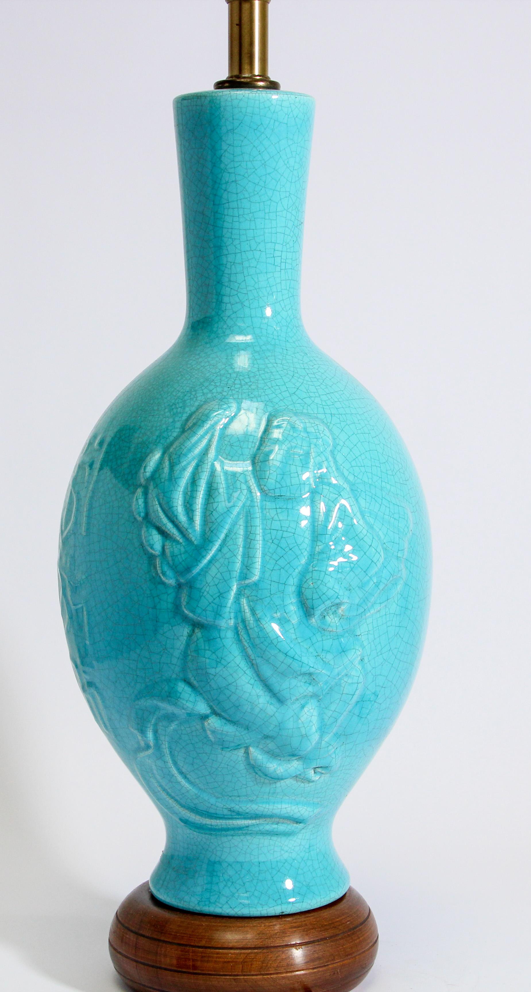 Asiatische, orientalische und chinesische Türkis-Keramik-Tischlampe, Asiatisch (Chinesisch) im Angebot