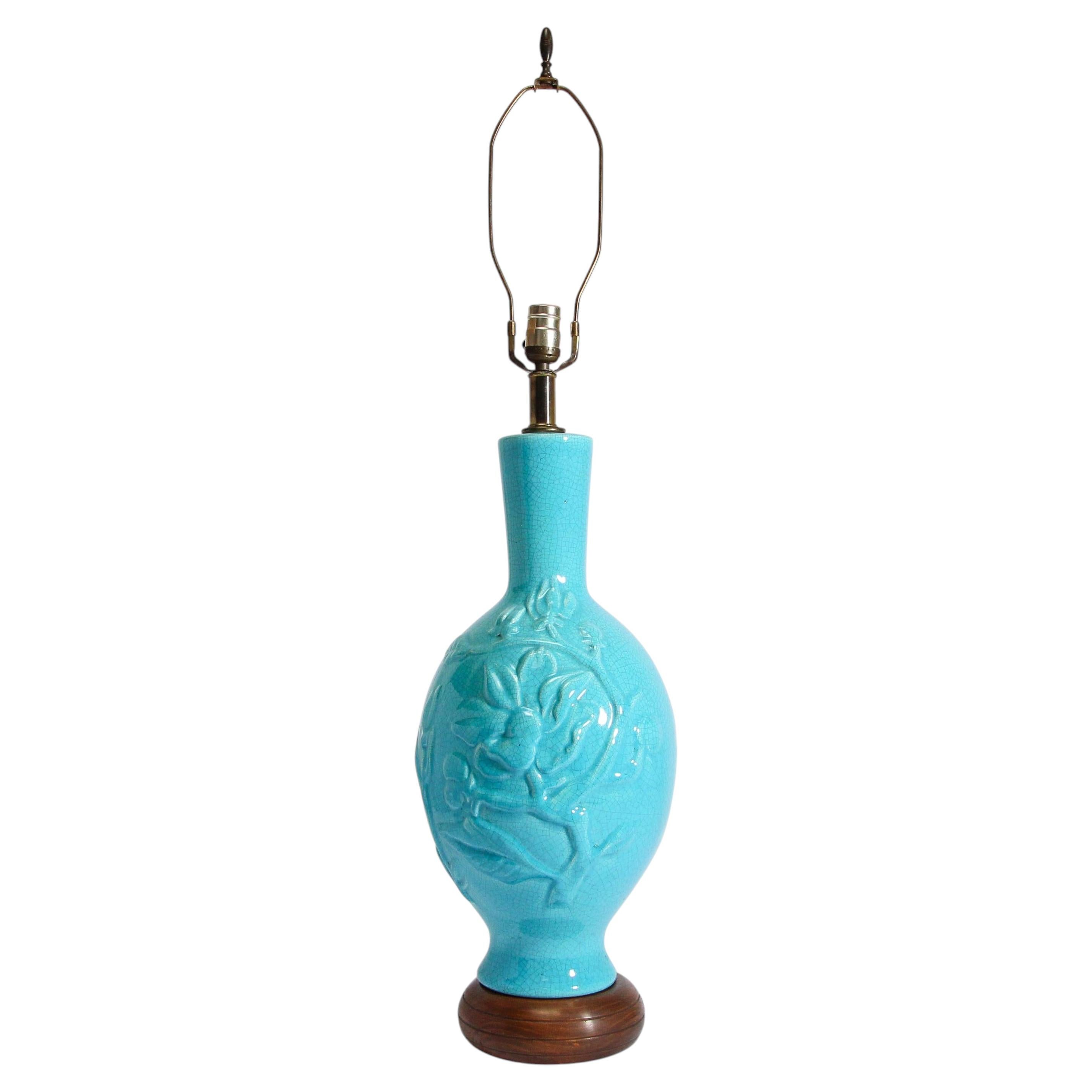 Lampe de bureau vintage asiatique orientale chinoise en céramique turquoise