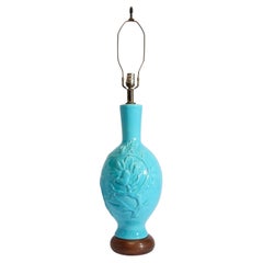 Lampe de bureau vintage asiatique orientale chinoise en céramique turquoise