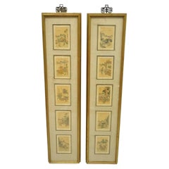 Vintage Asiatisch Orientalisch Gerahmte Kunstdrucke mit schmalen Goldrahmen - ein Paar