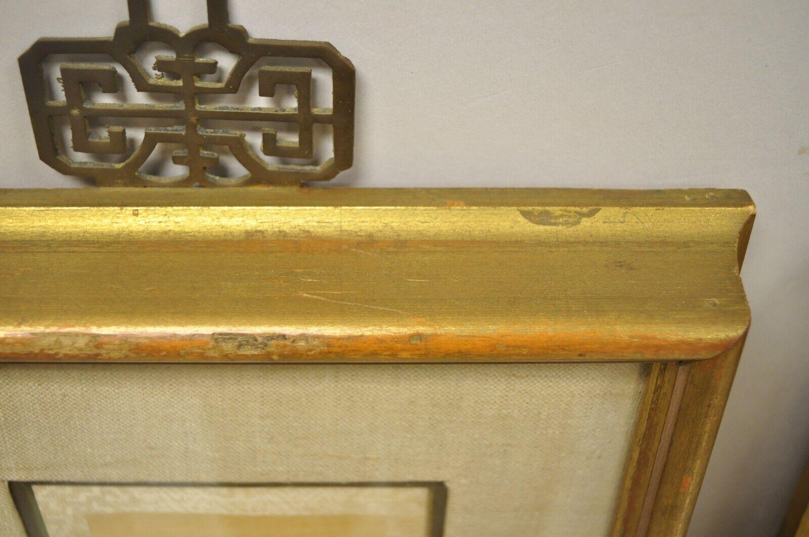 Vintage Asian Oriental Framed Prints with Narrow Gold Frames, a Pair For Sale 4
