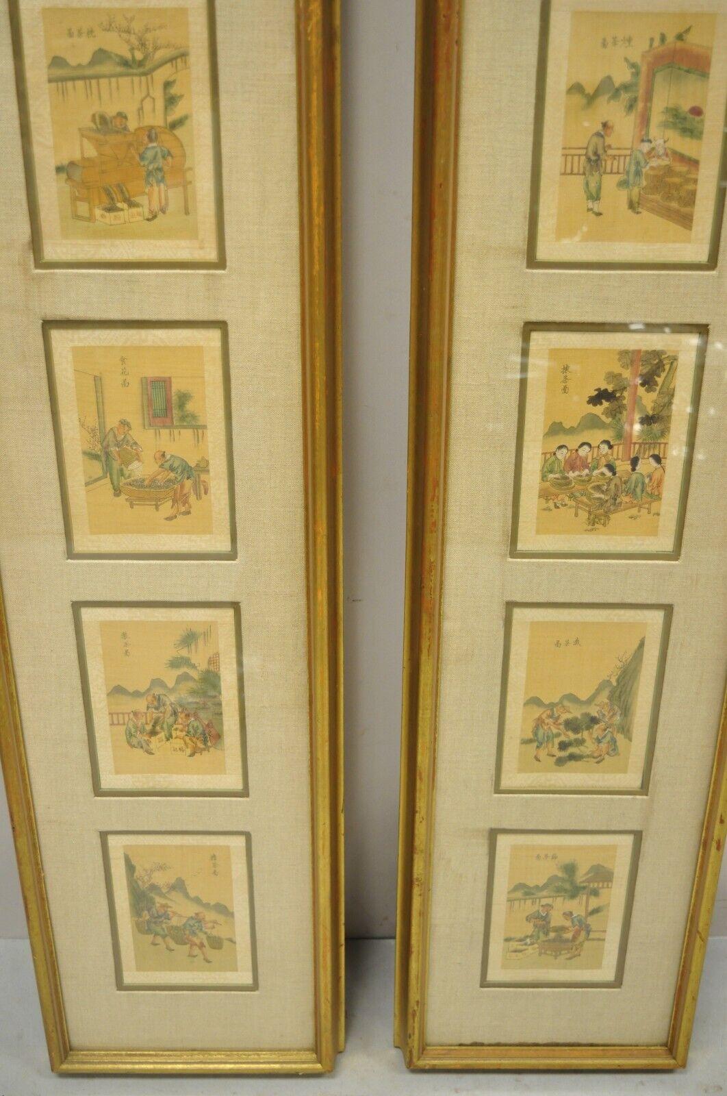 Chinoiserie Vintage Asian Oriental Framed Prints with Narrow Gold Frames, a Pair For Sale