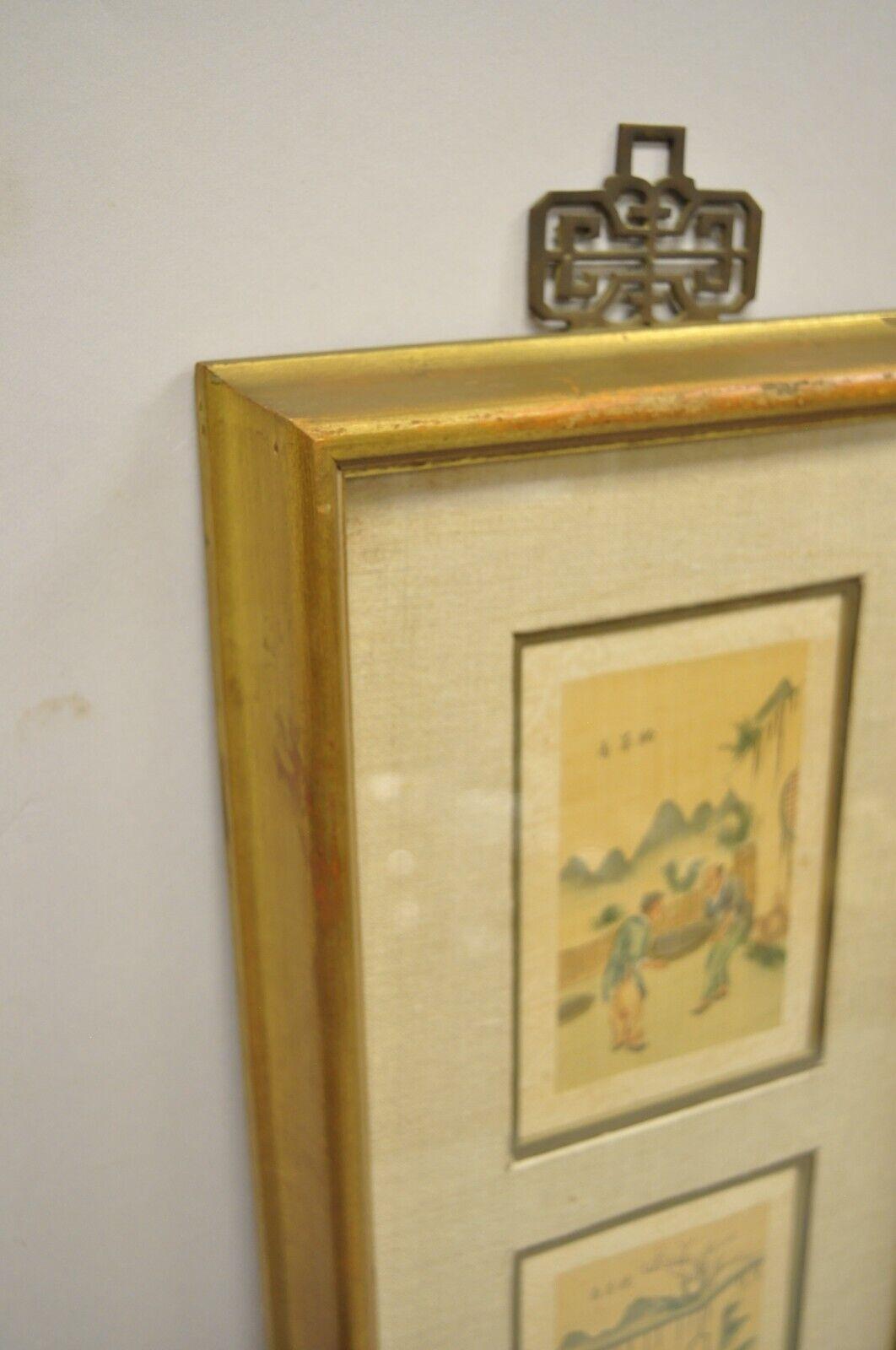 Vintage Asian Oriental Framed Prints with Narrow Gold Frames, a Pair For Sale 2