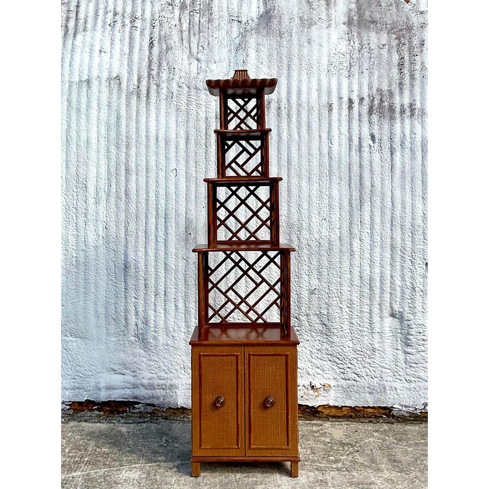 Chinese Chippendale Vintage Asian Pagoda Etagere
