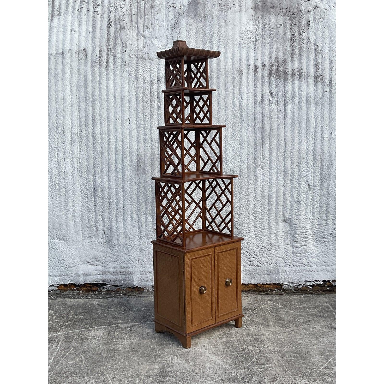 Wood Vintage Asian Pagoda Etagere