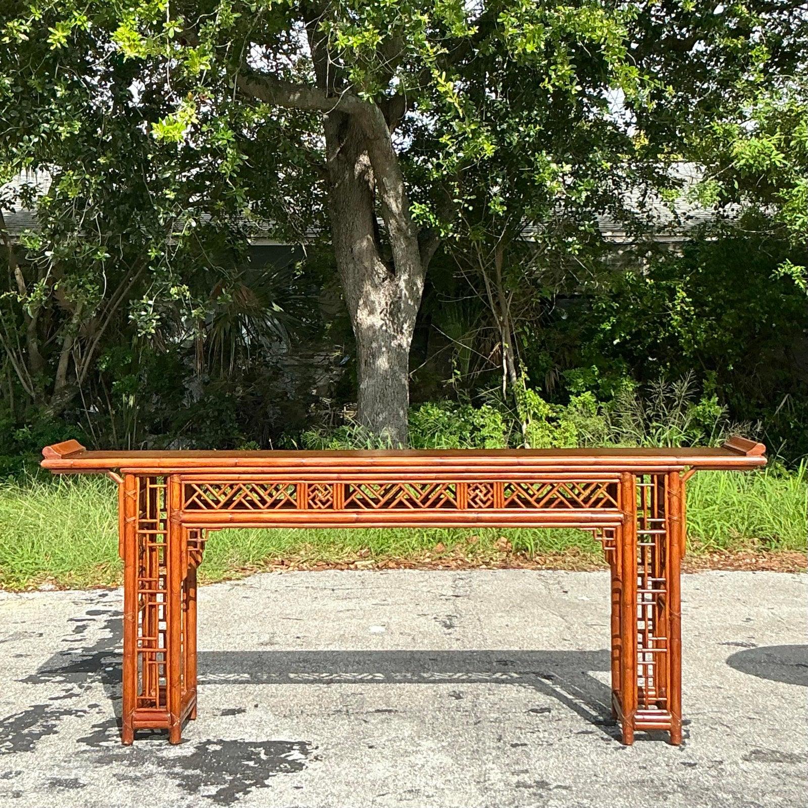 Vintage Asian Pagoda Fretwork Console Table For Sale 4