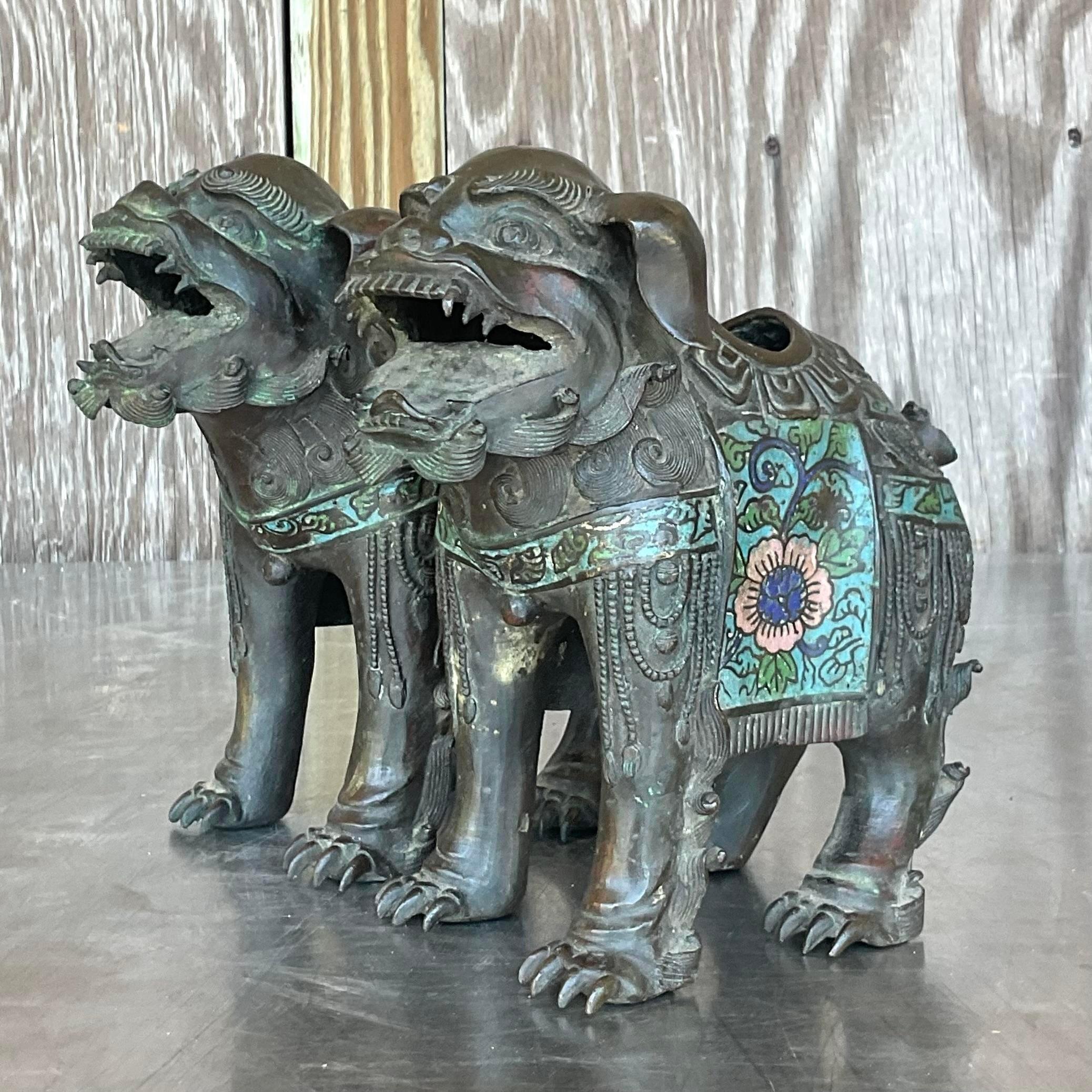 Chinese Vintage Asian Patinated Foo Dogs - a Pair For Sale