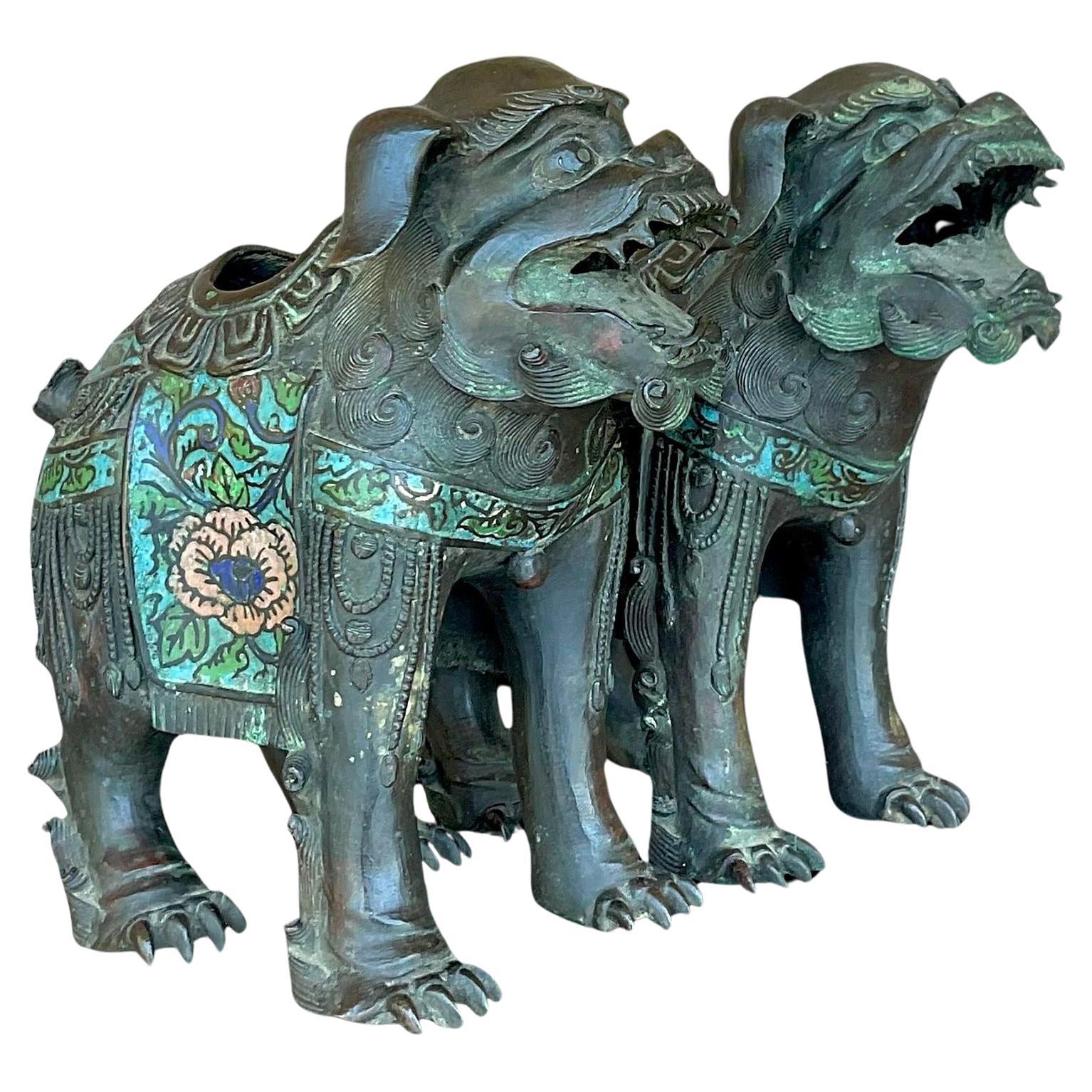 Vintage Asian Patinated Foo Dogs - a Pair For Sale