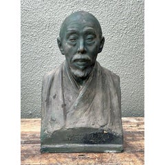 Vintage Asian Patinated Plaster Bust of Man